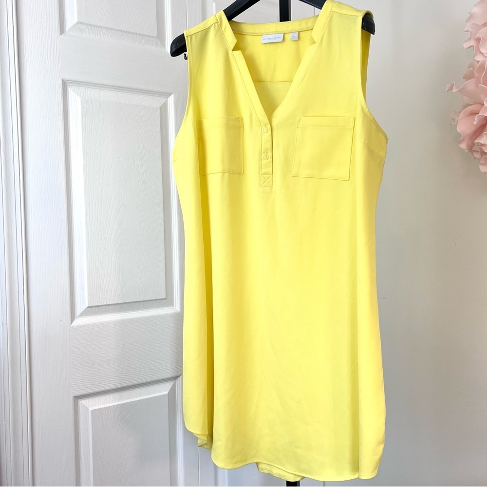 New York and Company Yellow Stretch Shirt Dress - Relaxed Fit - Size Large - Picture 11 of 11